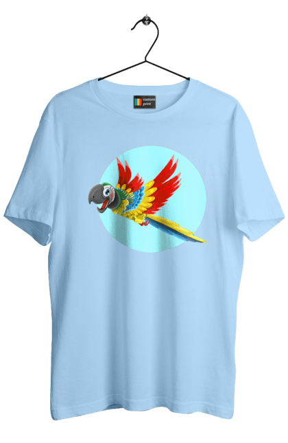 Футболка чоловіча з принтом "Папуга". Барвистий папуга, какаду, кольоровий папуга, папуга, що летить. 2070702