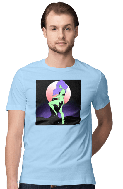 Футболка чоловіча з принтом "Зелена Дівчина І Місяць". Інопланетянка, місяць. 2070702