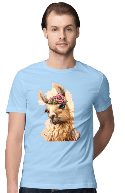 Men`s t-shirt with prints Lama Portrait. Animal, lama, portrait. 2070702