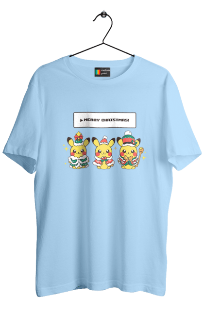Men`s t-shirt with prints Pikachu Merry Christmas. Anime, christmas, game, manga, merry christmas, nintendo, pikachu, pokemon. 2070702
