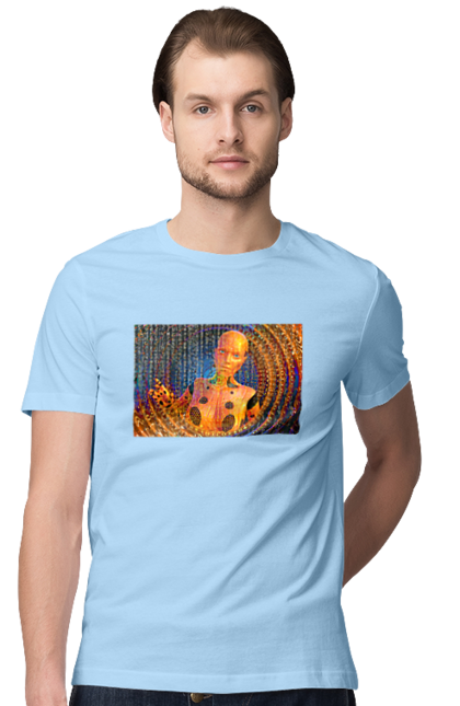 Футболка чоловіча з принтом "Штучний інтелект". Айті, айтішник, гик, жінка, знання, інженер, інтелект, кібер, кібернетика, кіборг, код, комп, комп`ютерник, кристал, машинне навчання, мікросхема, мозок, портрет, програміст, професіонал, професія, розробник, розум, хакер, чіп, штучний інтелект, штучний розум. 2070702