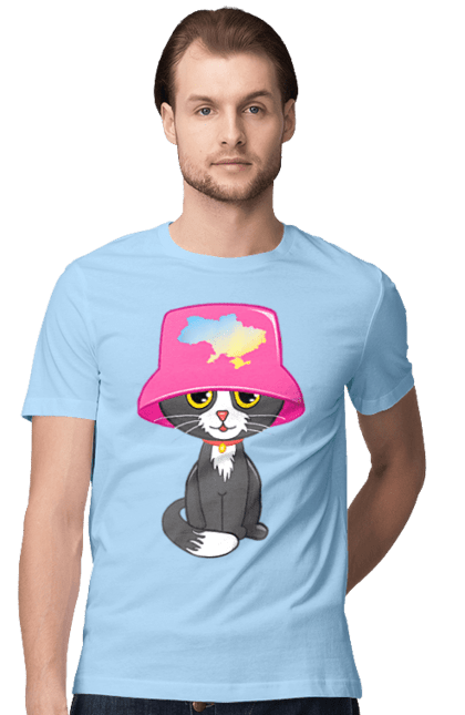 Футболка чоловіча з принтом "Котик з картою україни". Євробачення, калош, кіт, котик, музика, панама калоша, символ україни, україна. 2070702