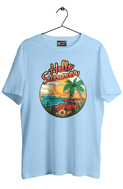 Men`s t-shirt with prints Hello Summer, Car By The Sea. Beach, island, palm, summer. 2070702