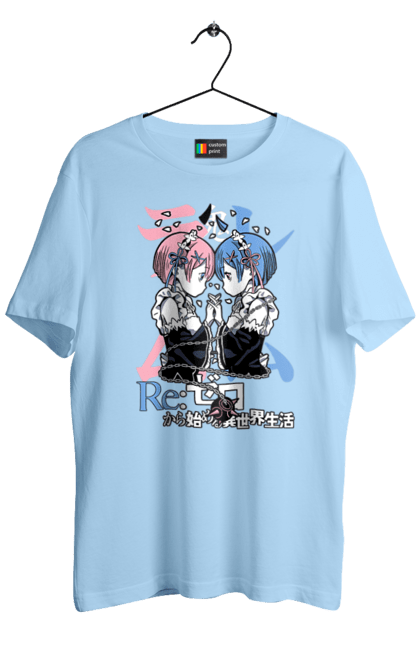 Men's t-shirt with prints Re:Zero. Anime, drama, fantasy, manga, ram, re:zero, rem, thriller. 2070702