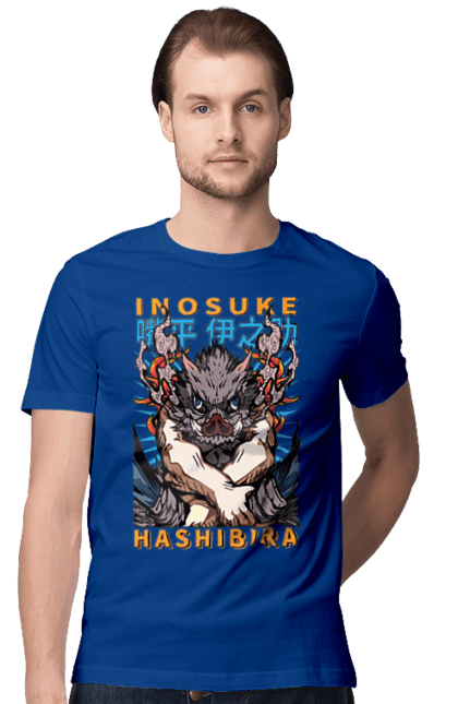 Men's t-shirt with prints Demon Slayer Inosuke. Anime, demon slayer, inosuke, inosuke hashibira, kimetsu no yaiba, manga. 2070702