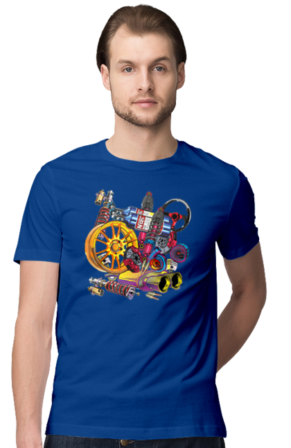 Men`s t-shirt with prints Carparts. Auto parts, car, carparts, drive, drug, machine, race. 2070702