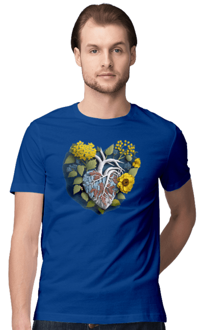 Футболка чоловіча з принтом "Серце квіти". Люблю україну, перемога україни, серце, символи україни, соняшник, традиції україни, україна. 2070702