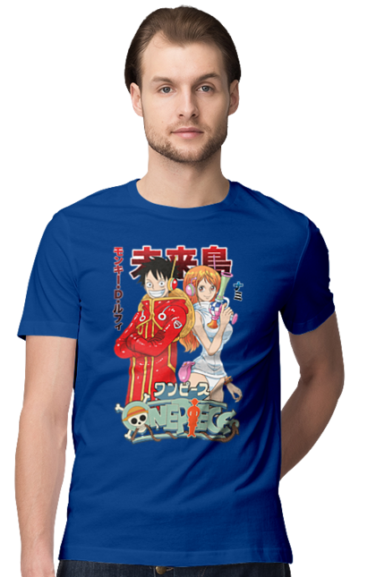 Men's t-shirt with prints One Piece Nami and Luffy. Anime, cat burglar, manga, nami, one piece, straw hat pirates. 2070702