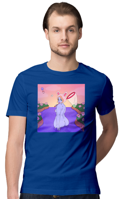 Футболка чоловіча з принтом "Фіолетова Дівчина На Полюванні". Гола, дівчина, сачок. 2070702