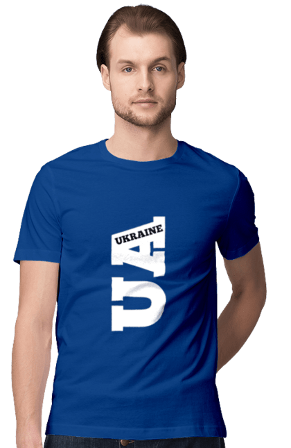 Футболка чоловіча з принтом "Україна". Абревіатура, батьківщина, емблема, логотип, напис, текст, україна. 2070702