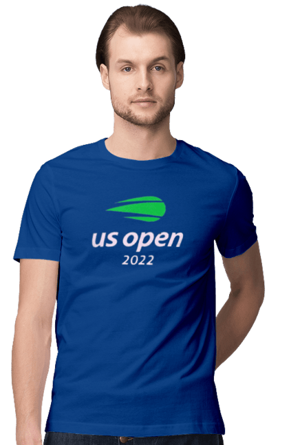 Футболка чоловіча з принтом "Тенісний турнір US Open 2022". Великий теніс, відкритий чемпіонат, гравці, м`яч, нью йорк, призовий фонд, ракетка, турнірна сітка, хард, чемпіонат америки. 2070702