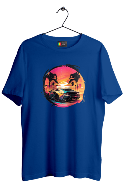 Футболка чоловіча з принтом "Ламборджині Ретровейв". Авто, автомобиль, ламба, ламборджині, машина, машини, ретровейв. 2070702