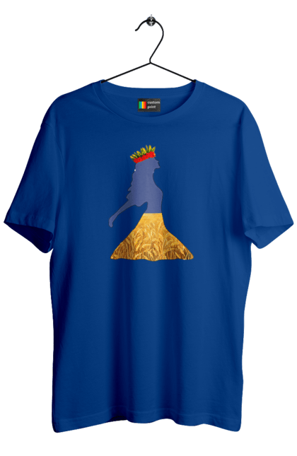 Men`s t-shirt with prints Ukraine. Girl, national colors, poppies, sky, wheat field, wreath, yellow blue. 2070702