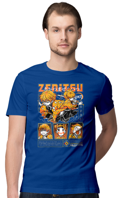 Men's t-shirt with prints Demon Slayer Zenitsu. Anime, demon slayer, kimetsu no yaiba, manga, serial, zenitsu, zenitsu agatsuma. 2070702