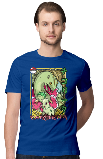 Men's t-shirt with prints Pokemon Chikorita. Anime, chikorita, games, nintendo, pokemon, pokemon go. 2070702