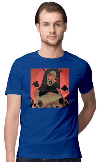 Футболка чоловіча з принтом "Диявол З Цицьками". Гола, диявол, сиськи. 2070702