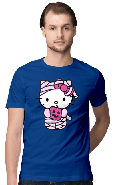 Men's t-shirt with prints Hello Kitty Halloween. Brand, cat, character, halloween, hello kitty, kitten, kitty, mummy. 2070702