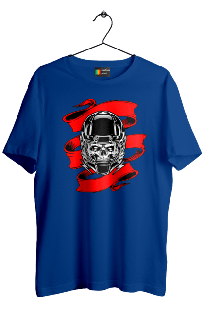 Men`s t-shirt with prints Skull in a motorcycle helmet. Helmet, moto, skull, tape. 2070702