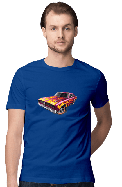 Футболка чоловіча з принтом "Кастом автомобіль". Авто, автомобіль, аерографія, вогонь, кастом, машина, полум я, тюнінг. 2070702