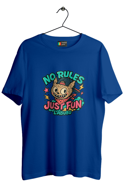 Футболка чоловіча з принтом "Лабубу". Norulesjustfun, y2k, бандана, вуличний стиль, грайливий, графіті, зухвалий, лабубу, ретромультяшка, яскраво. 2070702