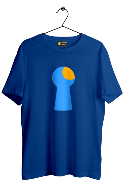 Футболка чоловіча з принтом "Замочная скважина". Відчини двері, двері, замок, ключ, свердловина, світло крізь, цікавість, щілина. 2070702