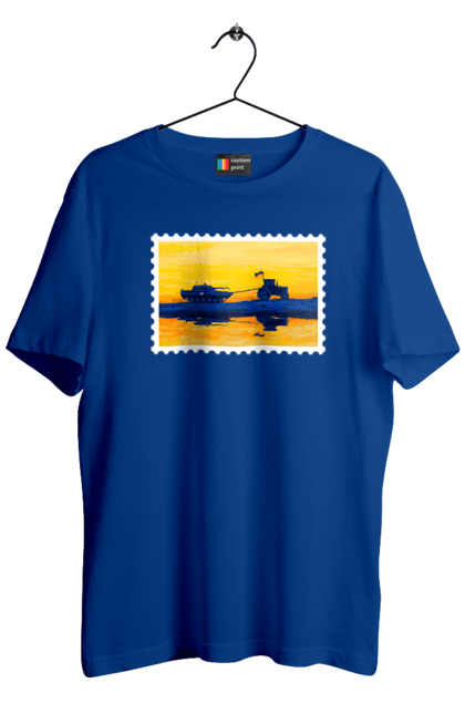 Футболка чоловіча з принтом "Нова марка, трактор що тягне танк". Добрий вечір, доброго вечора, марка, марка україни, марка укрпочта, ні війні, трактор тягне танк, тракторні війська, укрпочта. 2070702