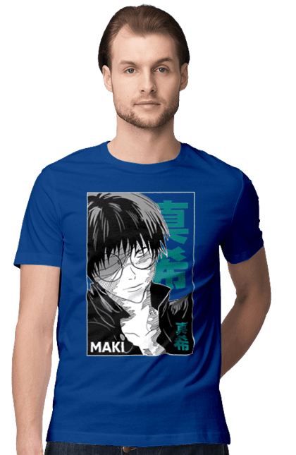 Men's t-shirt with prints Jujutsu Kaisen Maki. Anime, dark fantasy, jujutsu kaisen, magic battle, maki, maki zenin, manga, mystic. 2070702