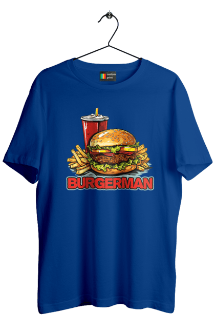 Футболка чоловіча з принтом "Burgerman". Бургер, для чоловіків, їжа, літні, макдональдс, прикольні, трендові, фаст фуд, чоловічі. 2070702