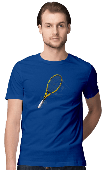 Футболка чоловіча з принтом "Ракетка Великий теніс". Великий теніс, гравці, грунт, м`яч, призовий фонд, ракетка, спонсор, турнір на ґрунті, турнірна сітка. 2070702