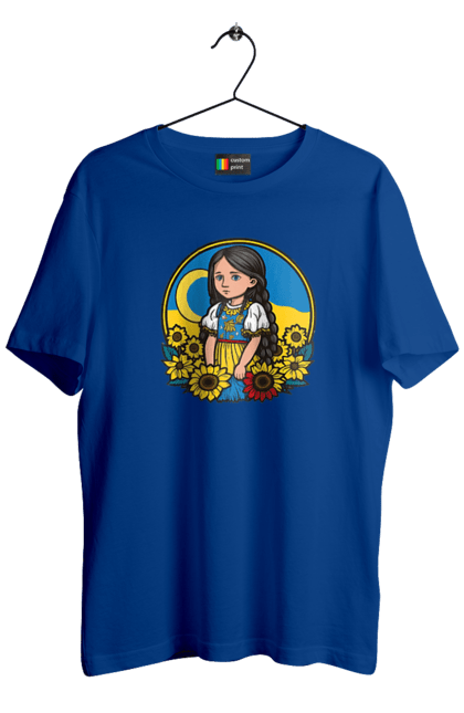 Футболка чоловіча з принтом "Мила Українська дівчинка". Блакитний, жовтий, жовто-блакитний, зроблено в україні, патріот, патріоти україни, підтримую україну, прапор україни, україна, українська дівчинка. 2070702