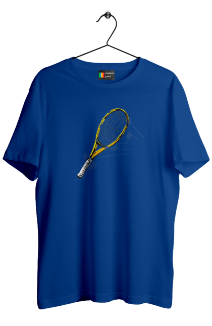 Футболка чоловіча з принтом "Ракетка Великий теніс". Великий теніс, гравці, грунт, м`яч, призовий фонд, ракетка, спонсор, турнір на ґрунті, турнірна сітка. 2070702