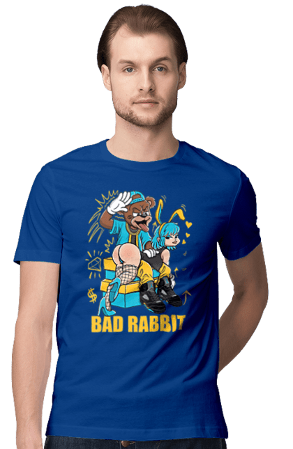 Футболка чоловіча з принтом "Поганий кролик". Бдсм, ведмідь, дівчина, кролик, поганий кролик, прикольна, смішна. 2070702