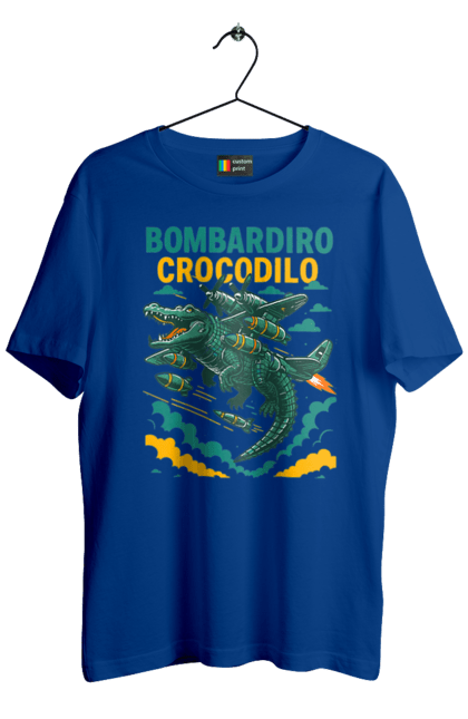 Футболка чоловіча з принтом "Bombardino Crocodilo". Bombardino, bombardino crocodilo, crocodilo, бомбардіно крокоділо, крокодил, крокодил літак, крокодил мем, мем, мем бомбардине крокодило. 2070702