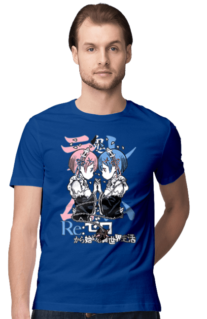 Футболка чоловіча з принтом "Re:Zero". Anime, manga, ram, re:zero, rem, аніме, драма, манга, рам, рем. 2070702