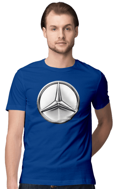 Футболка чоловіча з принтом "Mercedes Benz Лого Металік". Авто, автомобіль, логотип мерседес, машини, мерс, мерседес. 2070702