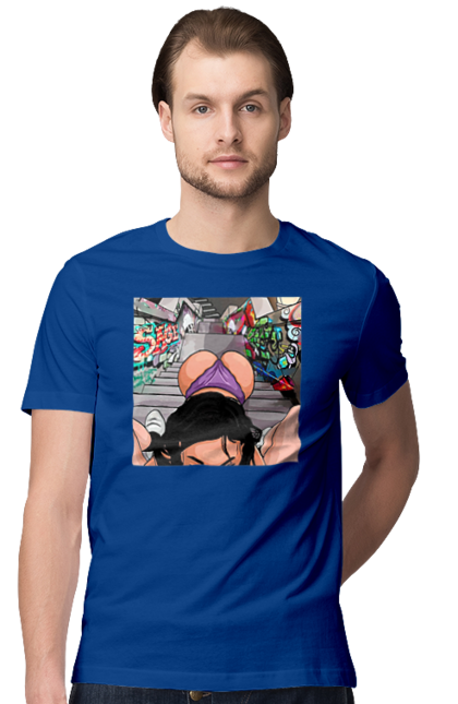 Футболка чоловіча з принтом "Дівчина На Колінах Перед Хлопчиною". Гола, жопа, на колінах, смоктати. 2070702