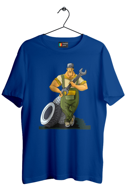 Футболка чоловіча з принтом "Автомайстер". Гайковий ключ, колеса, професія. 2070702