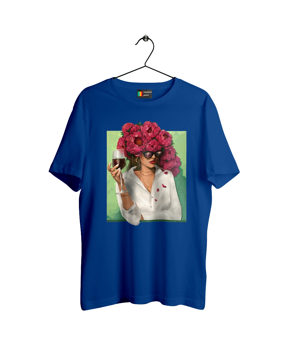 Girl with peonies and a glass