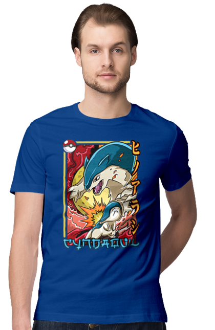 Men's t-shirt with prints Pokemon Cyndaquil. Cyndaquil, nintendo, pokemon, pokemon go. 2070702