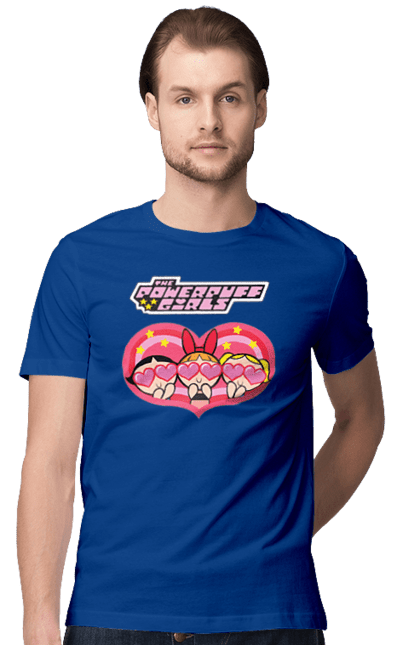 Men's t-shirt with prints Powerpuff Girls. Animated series, blossom, bubbles, buttercup, cartoon network, cool girls, heart, powerpuff girls. 2070702