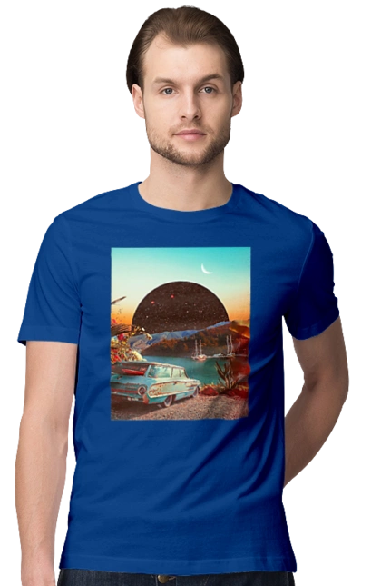 Painting, car by the river