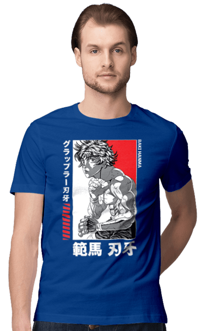 Men's t-shirt with prints Hanma Baki. Anime, baki fighter, hanma baki, manga, martial arts, tv series. 2070702