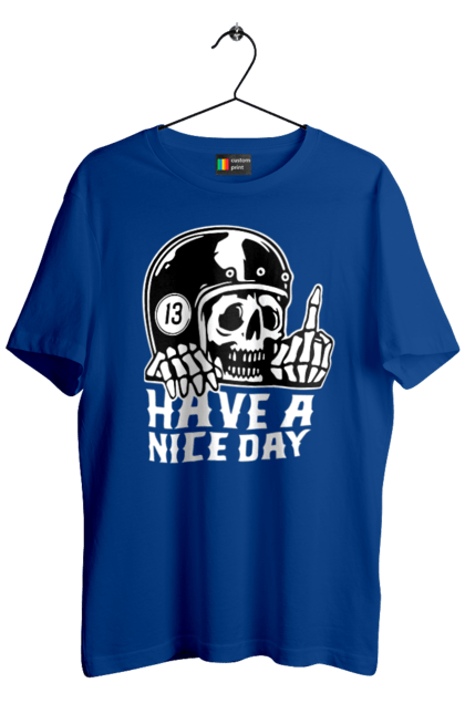 Футболка чоловіча з принтом "Гарного дня". Байкерська, гарного дня, з черепом, тринадцять, фак, череп. 2070702
