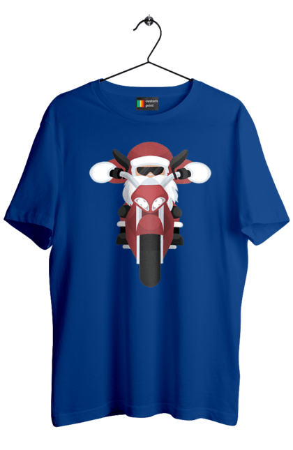 Футболка чоловіча з принтом "Санта на мотоциклі". Мотоцикл, новий рік, різдво, санта. 2070702