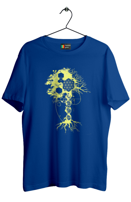 Футболка чоловіча з принтом "Древо життя". Божественна суть, ген, дерево життя, днк, макромолекула, мова світобудови, насіння життя, сакральна геометрія, число бога, число фібоначчі. 2070702