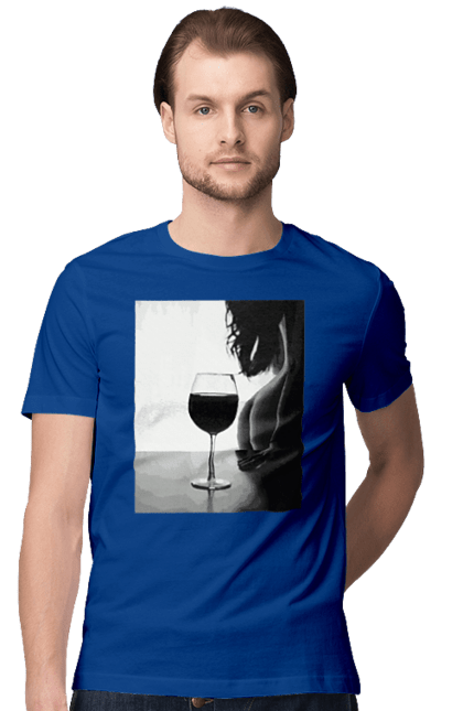 Футболка чоловіча з принтом "Келих вина". Вино у келиху, грація, знову п`ятниця, очікування, тіло жінки, форми жіночого тіла. 2070702