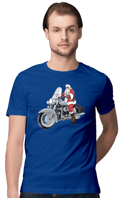 Футболка чоловіча з принтом "Санта На Мотоциклі". Мотоцикл, новий рік, санта, свято. 2070702