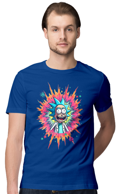 Men's t-shirt with prints Rick and Morty. Adventures, black humor, cartoon, rick, rick and morty, sci-fi, tragicomedy. 2070702