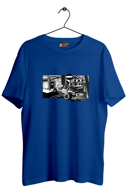 Футболка чоловіча з принтом "Небезпечний Автомобіль на дорогах вулиць". Автомобіль, гонки, машина, небезпечний, чорно білий, швидкий. 2070702