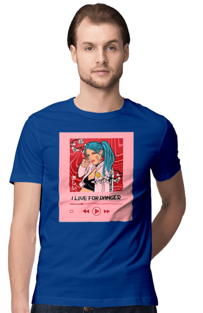 Футболка чоловіча з принтом "I Live For Danger". Аніме, музика, пістолет, програвач. 2070702